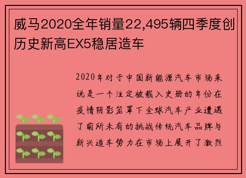 威马2020全年销量22,495辆四季度创历史新高EX5稳居造车